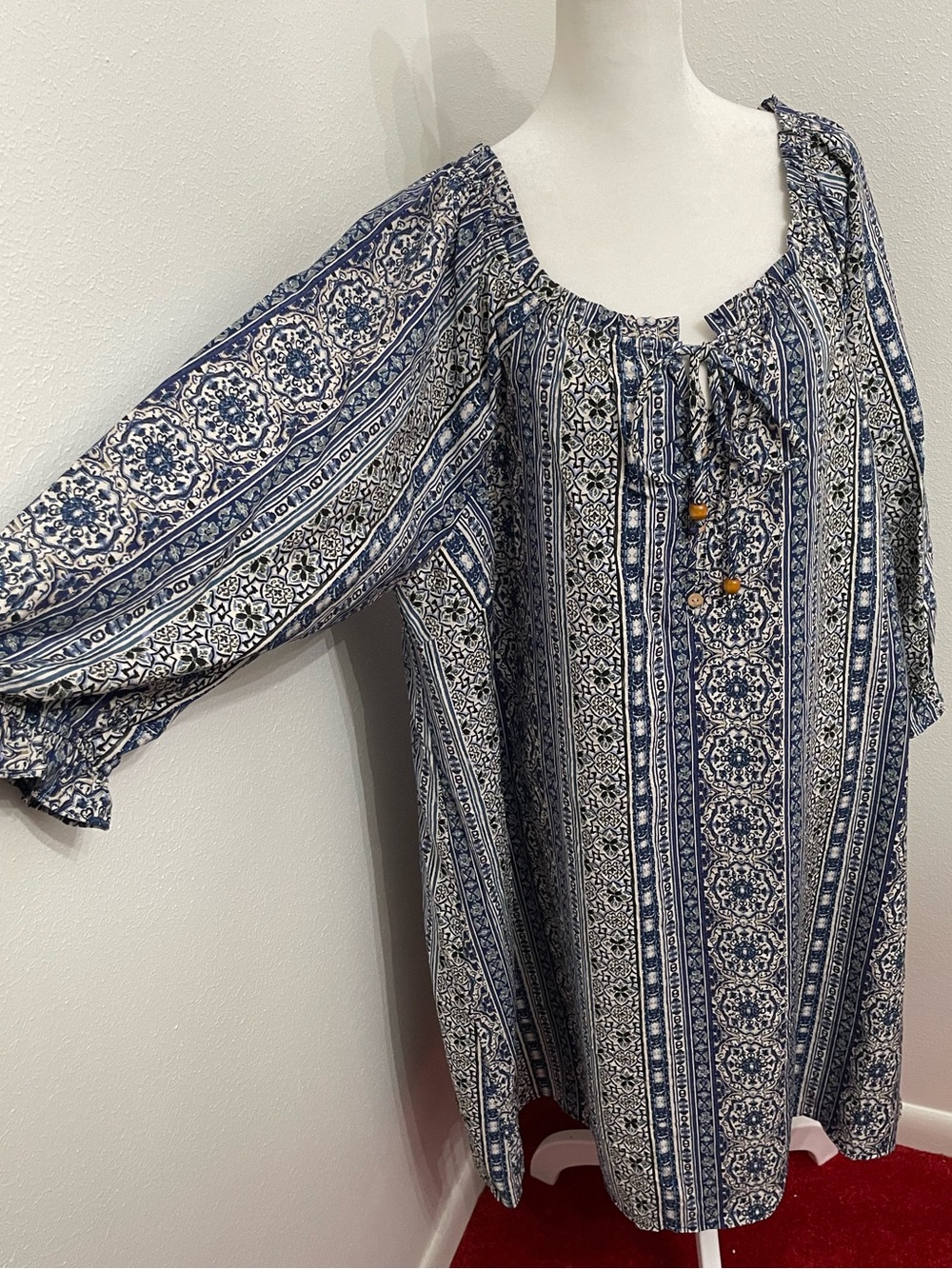 EC Naïf Blue and White Boho Printed Tunic Dress Plus Size 3X - Picture 7 of 14